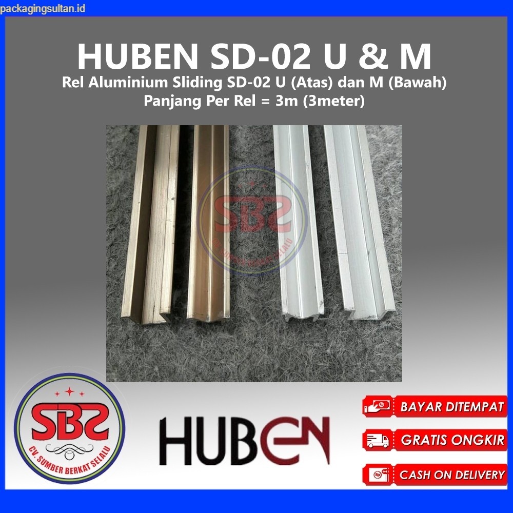 HUBEN Rel Pintu Lemari Geser Alumunium - Sliding Huben SD-02 U&M - Rel U dan Rel M Huben