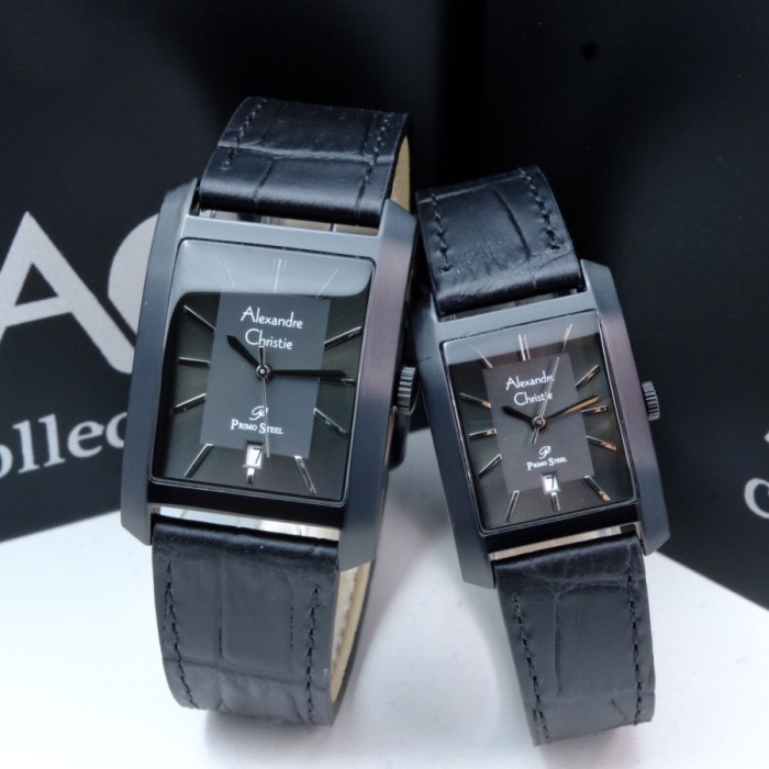 JAM TANGAN COUPLE ORIGINAL ALEXANDRE CHRISTIE AC-1019 KULIT ( FULL BLACK )