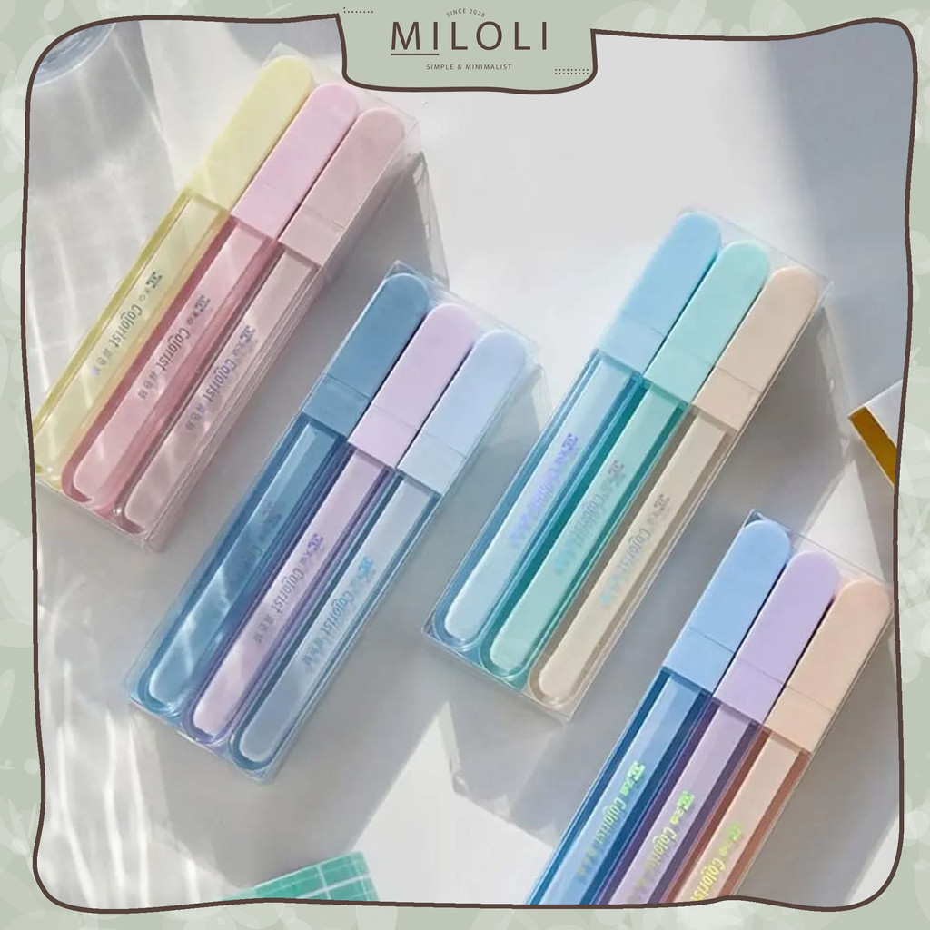 

[MILOLI] 3Pcs COLORIST HIGHLIGHTER GLITTER Color Tip Sparkling Aesthetic Stationery - D0075