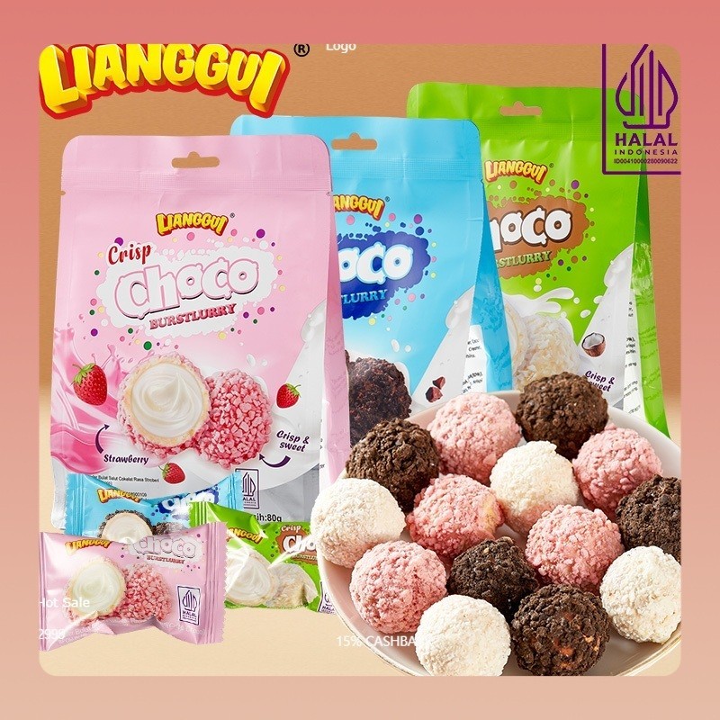 

[Makanan viral halal]LIANGGUI Burst Choco Ada 3 rasa (Strawberry、Chocolate、Coconut) Coklat renyah Yang manis Bola coklat Coklat isi permen yang diisi makanan ringan kantor Cemilan santai makanan pesta makanan muslim