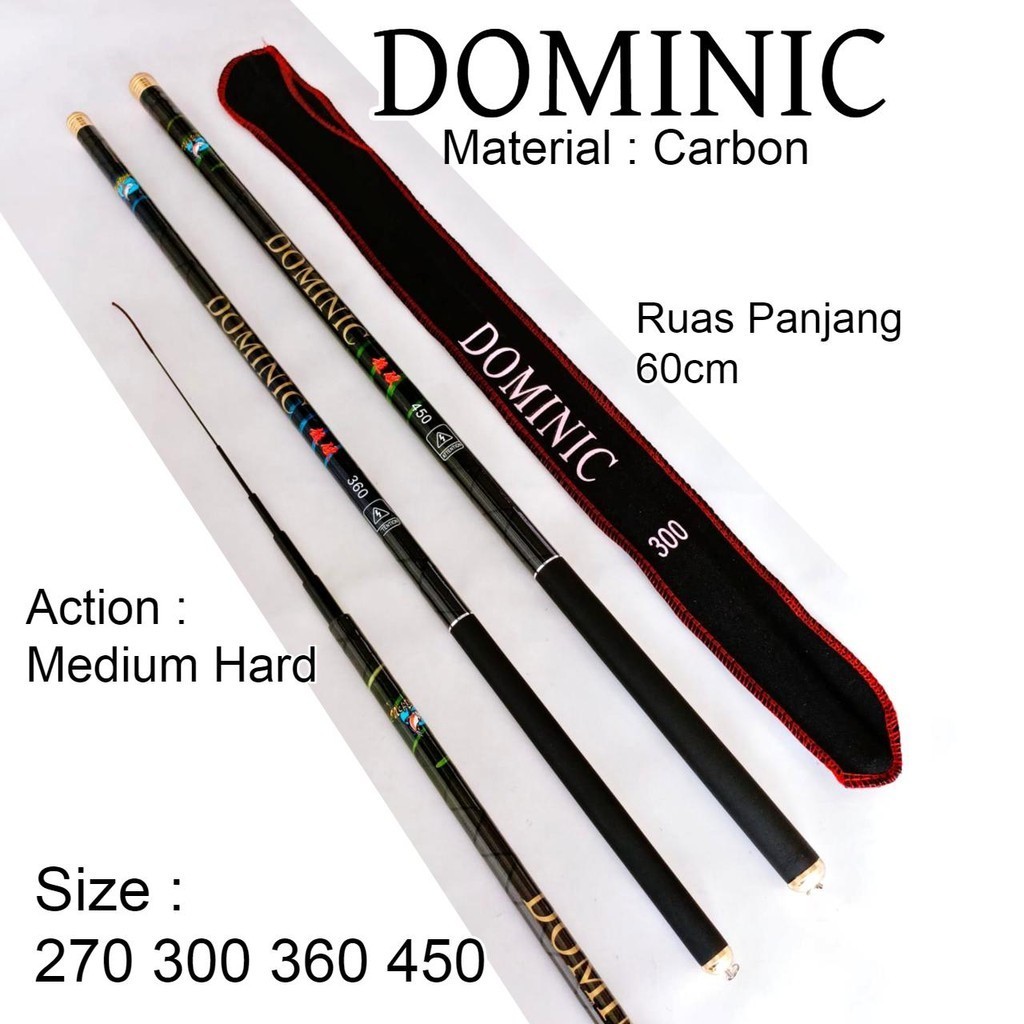 WJF Neptuna Dominic 300 360 450 Joran Tegek Ruas Panjang Bahan Carbon Action Medium Hard Tangkai Ton