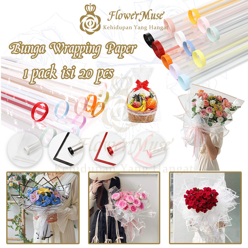 

FlowerMuse kertas buket transparent list /Transparan List Color Cellophane Florist Bouquet /frame opp transparent kertas bunga /Krtas Buket Bening /Cellophane Transparant List Color / Wrapping Paper Waterproof