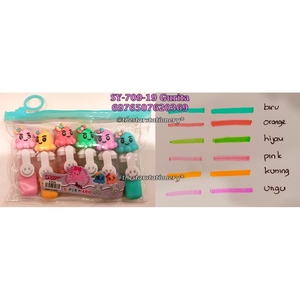 

(1 Set Isi 6 Pcs) GROSIR Highlighter Kepala Gurita SY-709-19 / Highlighter Mini Boneka Gurita