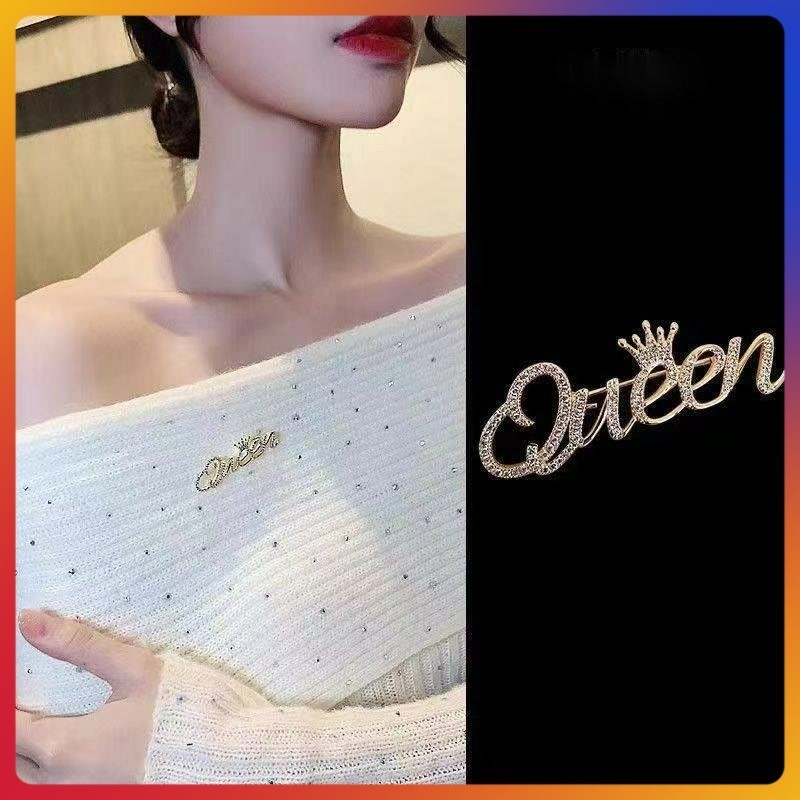 Bros Huruf Berlian/Pin Kerah Lencana Pin Kelas Atas Besar Aksesori Wanita