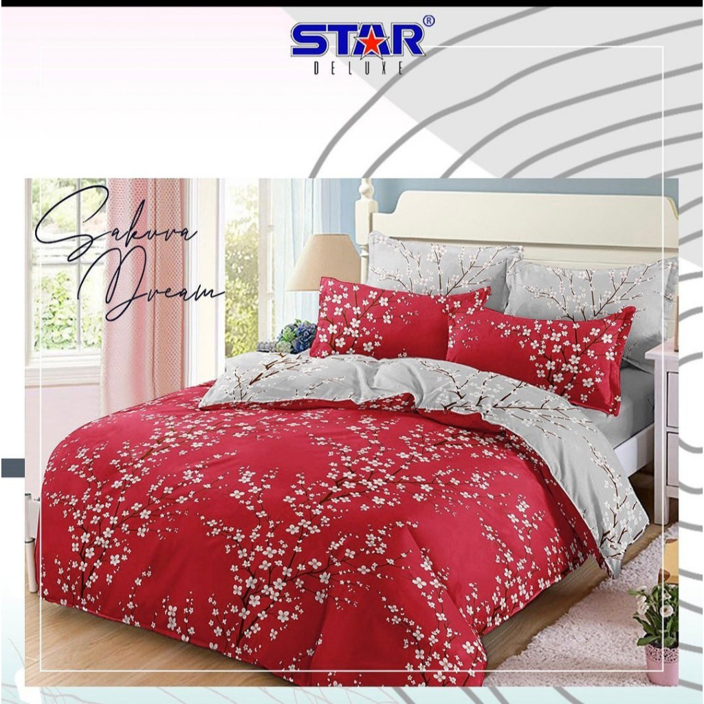 Sprei Anti Geser Bahan Katun Star Motif Bunga Sakura