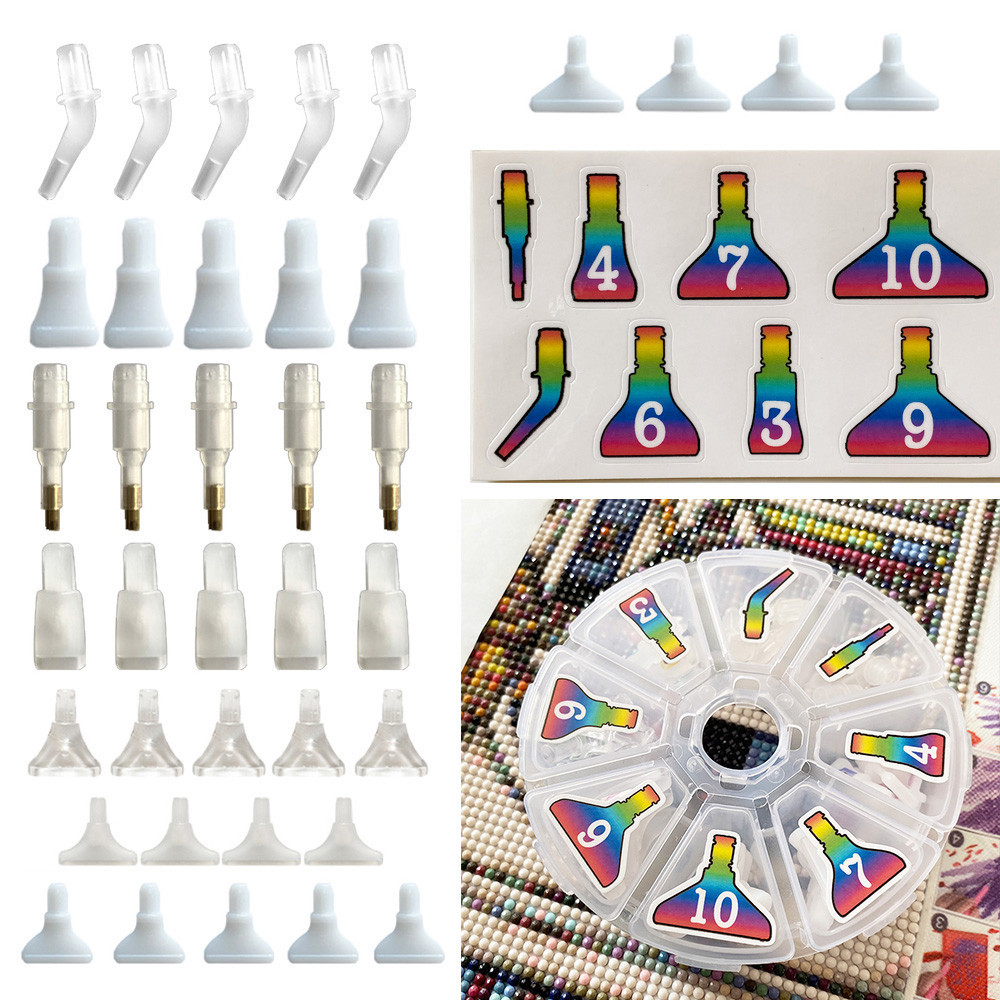 

Multi Placers Drill Pen Tips Heads in 8 Grid Container for 5D DIY Diamond Painting Accessory Tool Label Sticker Replacement Head