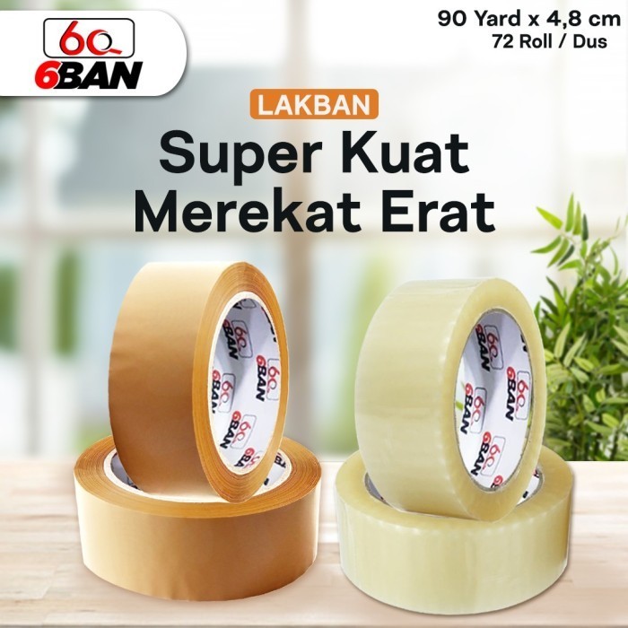 

LG99 LAKBAN BENING / LAKBAN COKLAT | Lakban 90 Yard x 4,8 cm Merk 6BAN - bening