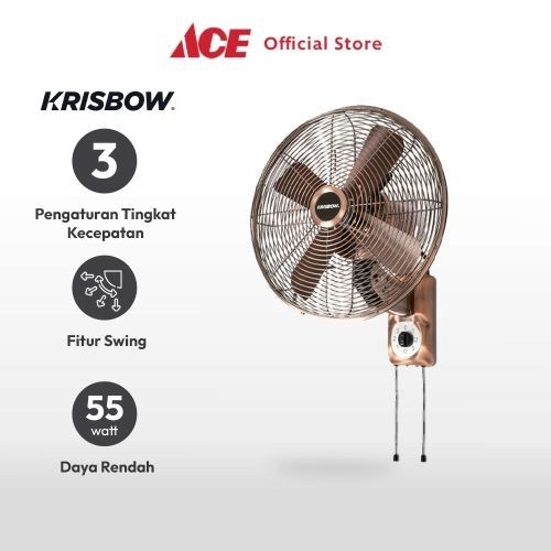 Ace Krisbow Kipas Angin Dinding Vintage 300A8T - Hijau Retro, 55 Watt, 12 Inci