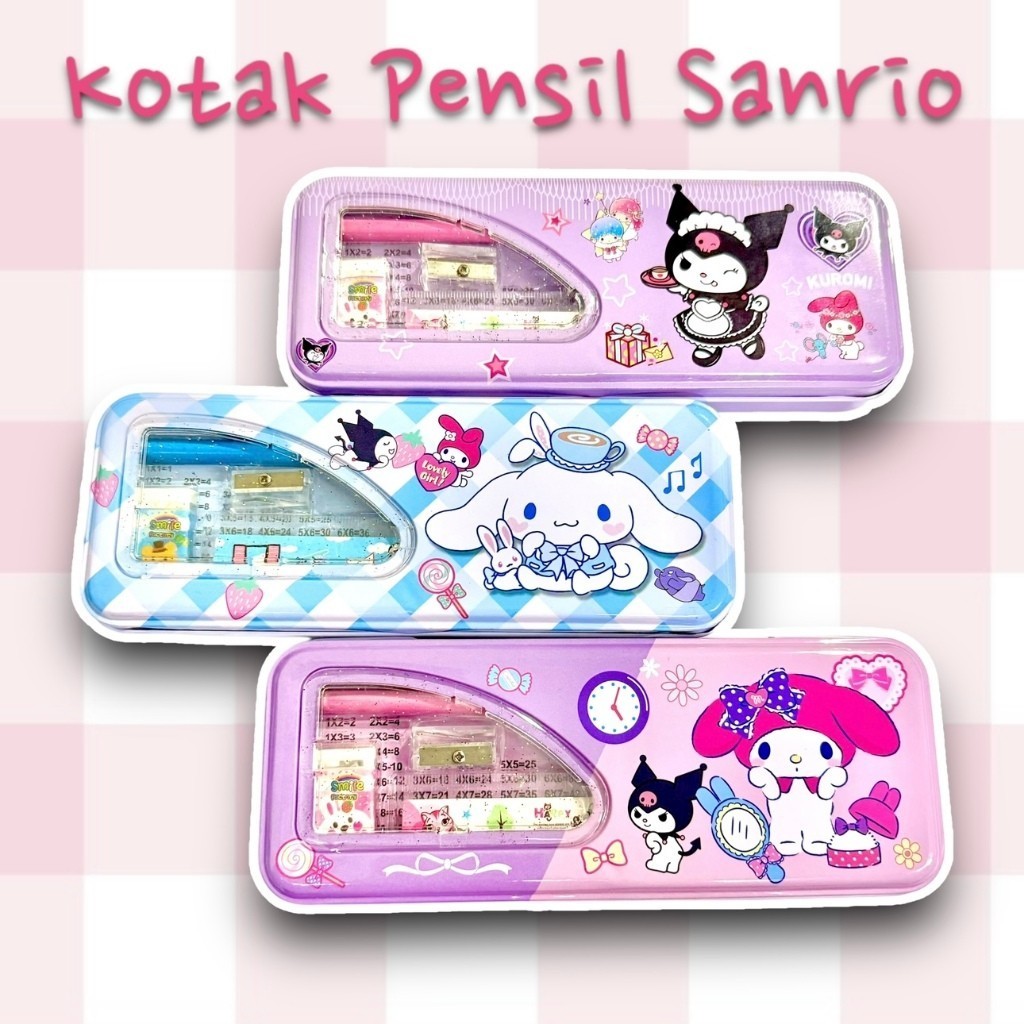 

[RF] Kotak Pensil Bahan Kaleng 2 Tingkat Karakter Sanrio Kuromi Stationery Set Isi Kotak Pensil Pensil Penggaris Penghapus Serutan