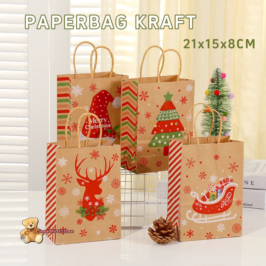 

Paper Bag Kraft Natal 21*15*8cm Paperbag Merry Christmas Hadiah Bag
