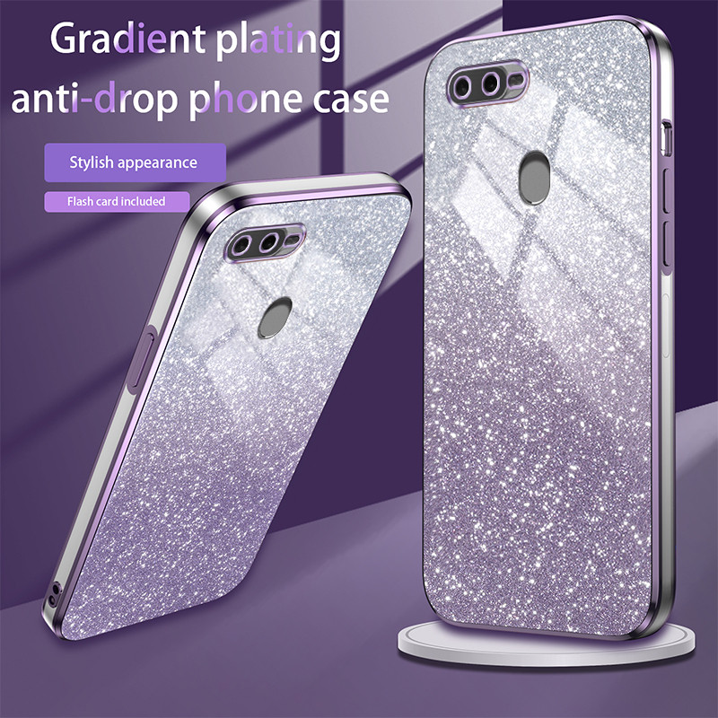 New Phone case OPPO A7X AX7 F9 Pro Realme 2 Pro Back cover Flash Powder Gradient Plating  Soft Silic