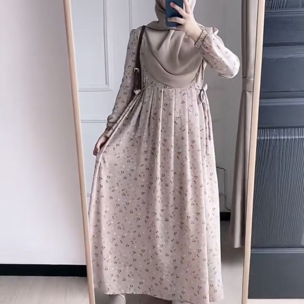 NATALIA DRESS GAMIS MOTIF BUNGA KECIL BAHAN MANGO YORYU CRINKLE BUSUI DEWASA REAMAJA
