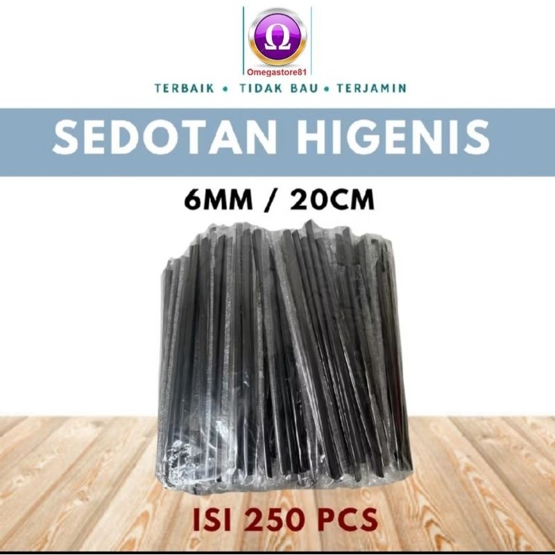 Sedotan hitam lancip 6mm steril isi 250pcs sedotan hitam bungkus plastik