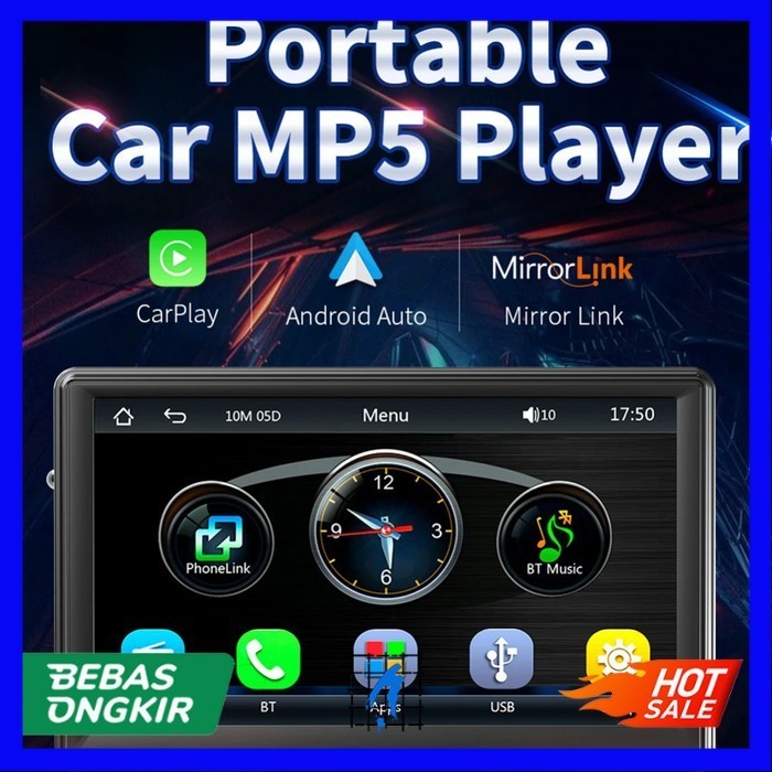 Multimedia Video Player Monitor Display Mobil Wireless Carplay Android Auto 7 Inch