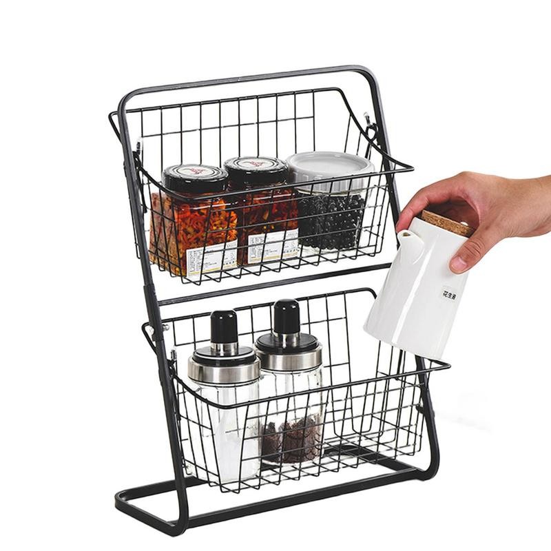 2 Tier Fruit Basket Wire Basket Stand For Storing Vegetables Metal Kitchen Countertop Organizer For 