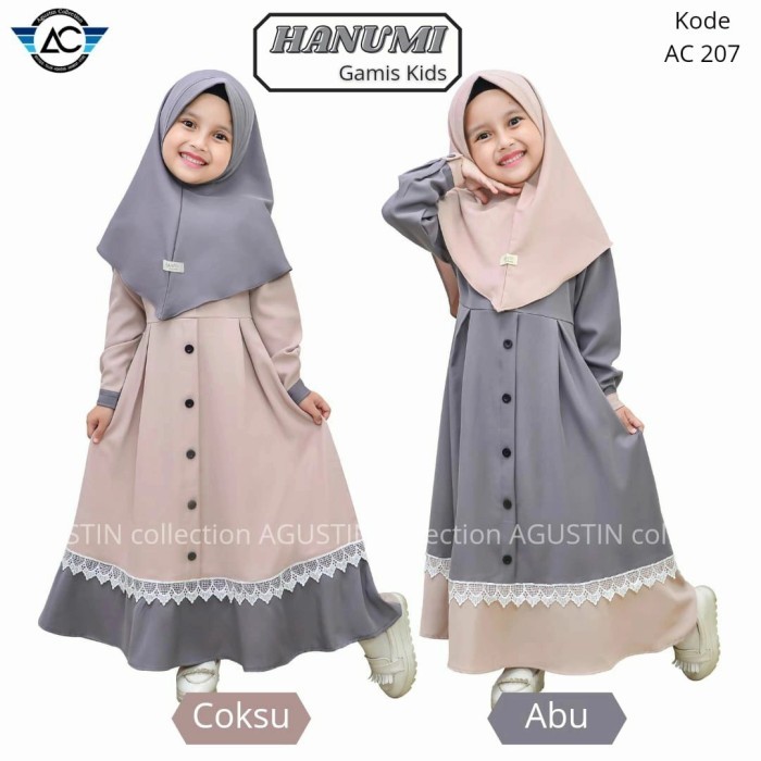 ✨BISA COD✨ - set gamis anak perempuan - Abu-abu, XS