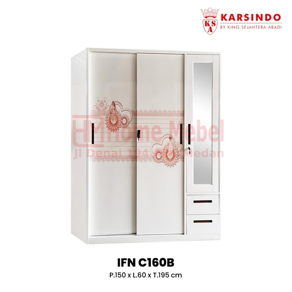 [MEDANHOME] PROMO TERMURAH LEMARI PAKAIAN IMPORT BESI 4 PINTU SLEDING IFN-C160B / LEMARI BAJU IMPOR 
