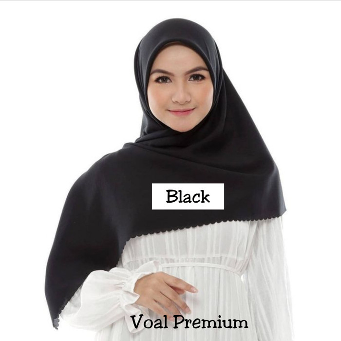 Jilbab Segi Empat Voal Premium polos Tebal Laser Cut 110*110 - Black