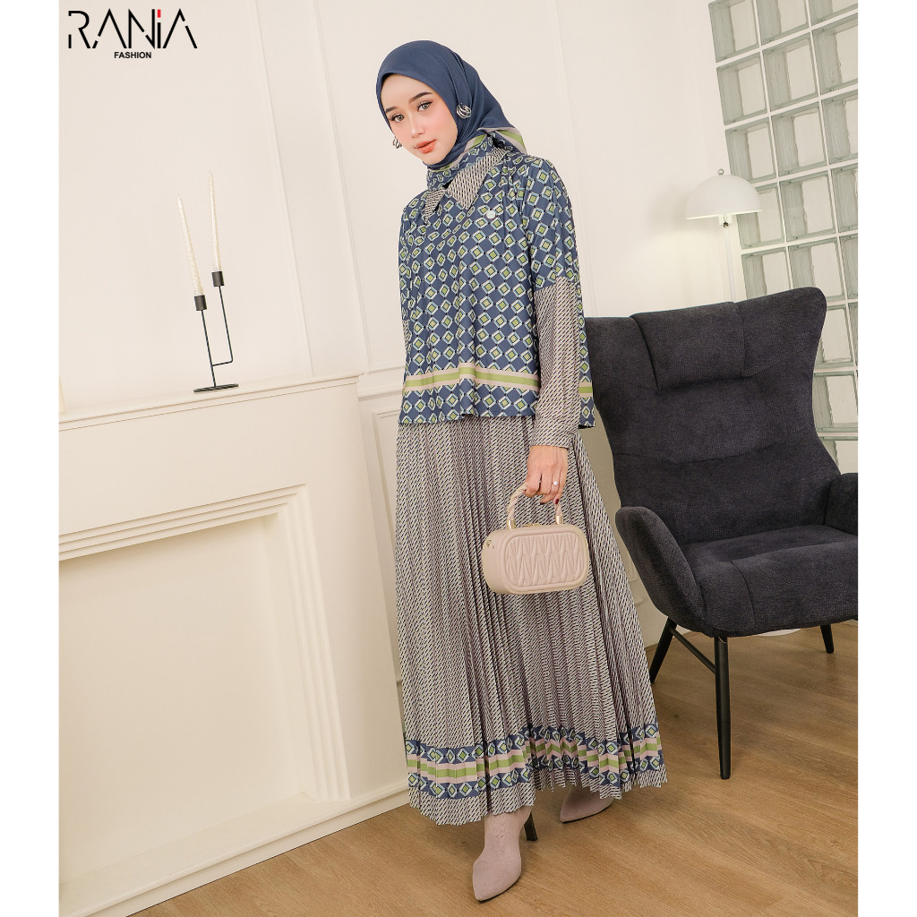 Setelan Rok Plisket Premium Motif Moza By Rania Fashion