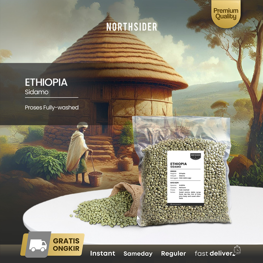 

Green bean Arabika Ethiopia Sidamo Fully washed - Biji Kopi Mentah