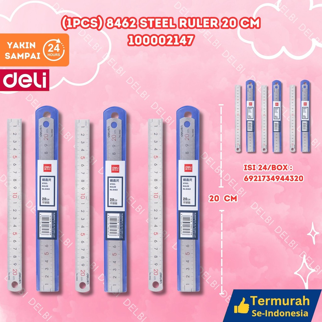 

Deli Penggaris baja berkualitas tinggi tahan gores (1PCS) 8462 STEEL RULER 20CM