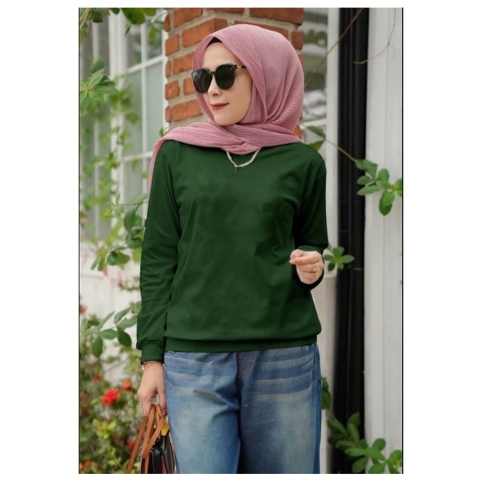 READY Baju Atasan Wanita Polos Terbaru-Kaos Distro Cewek Lengan Panjang Tren - Army, S TERMURAH