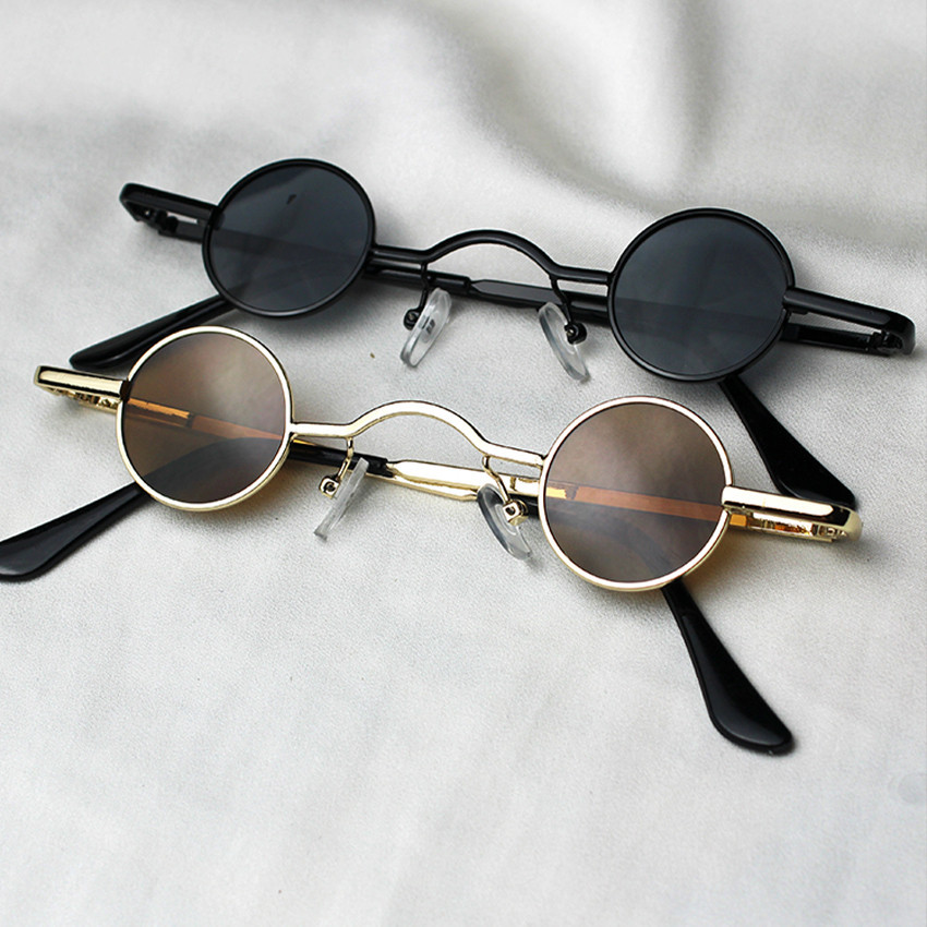 Kacamata Boboho Retro Bulat Matahari Bingkai Kecil Lensa Hitam Kacamata Mini Kacamata Trendy