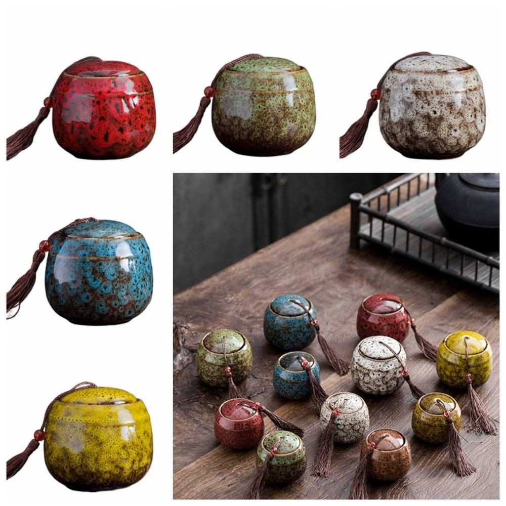 

Tea Box Ceramic Portable Travel Fancy Glaze Small Tea Retro Household Storage Pot Moisture-Proof Mini Tea Universal
