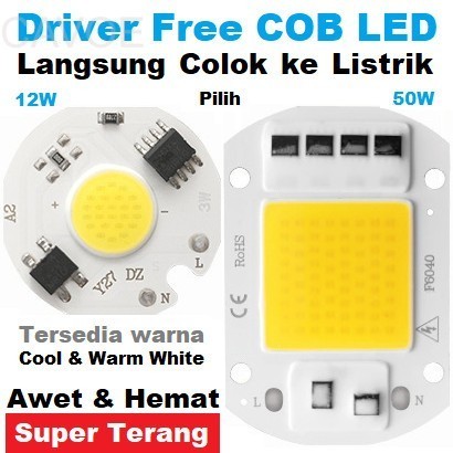 Modul Lampu Sorot Listrik LED COB AC White/Warm 12W-50W PCB Aluminium