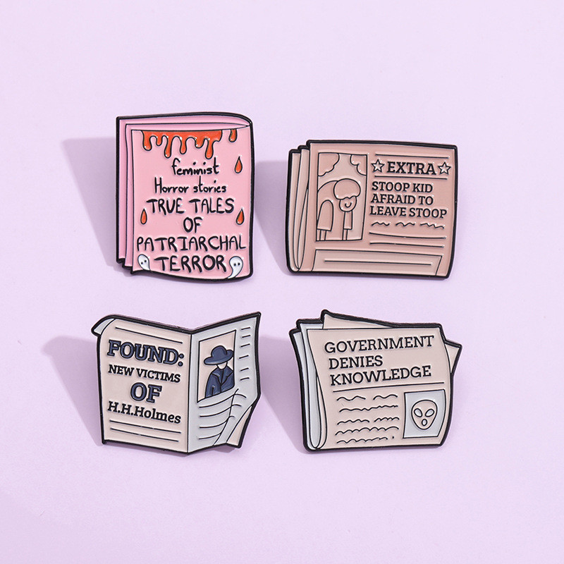 

Retro newspaper storybook enamel pin backpack clothes brooch lapel badge pin interesting jewelry gift for children and friends