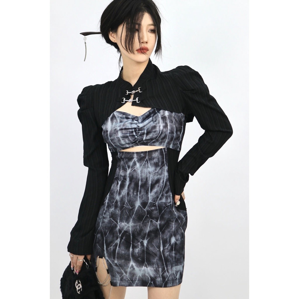 ZL COD##Peningkatan Cheongsam Gaun Blus Slip Gaun Two-Piece Set/one set wanita korean style