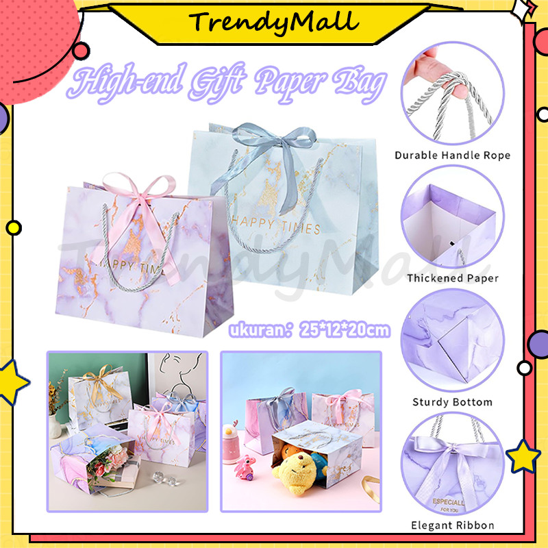 

Paper Bag Marmer Abu Vintage Kantong Dus Premium/Paperbag MARBLE Dengan Pita/Gift Paper Bag Kelas Atas（berisi pita)/kantong hampers