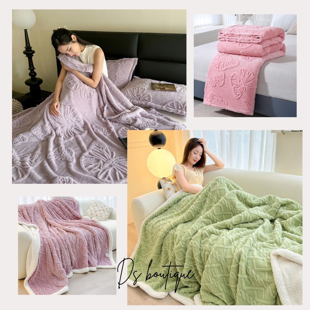 Selimut Bulu Domba motif waffle tebal 2 lapis uk 150x200cm