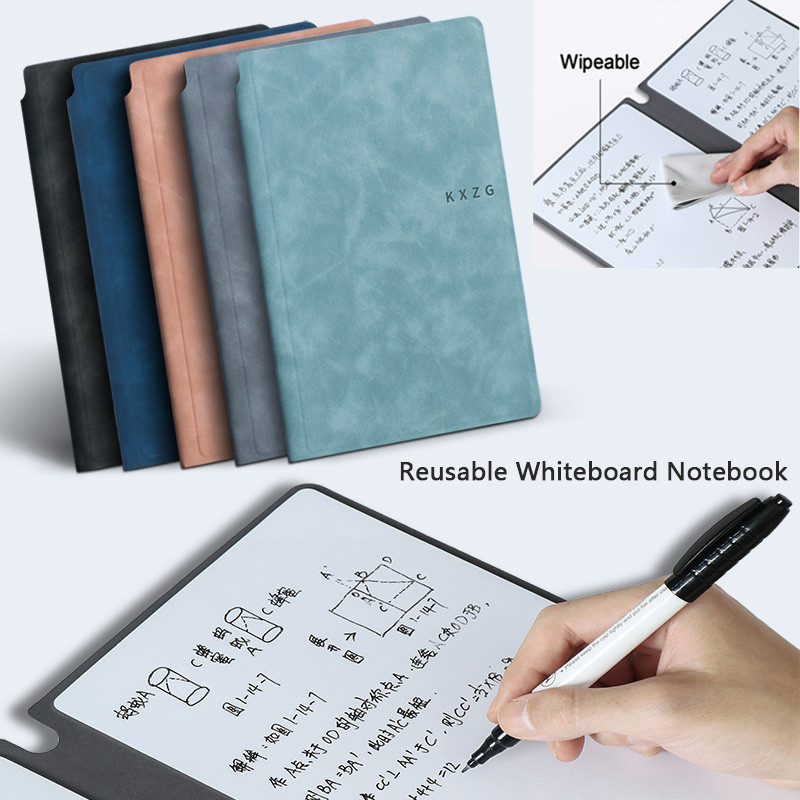 

A5 Reusable Whiteboard Notebook Leather Memo Free Whiteboard Pen Erasing Cloth Weekly Planner Portable Stylish Office Notebooks