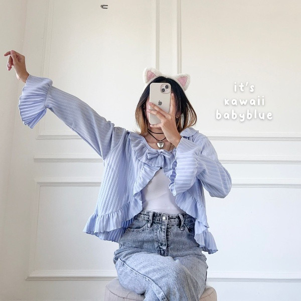JALLPRONEW - KAWAI RUFFLE CARDIGAN PITA / CARDIGAN PITA WANITA / CARDIGAN RUFFLE COQUETTE / CARDIGAN