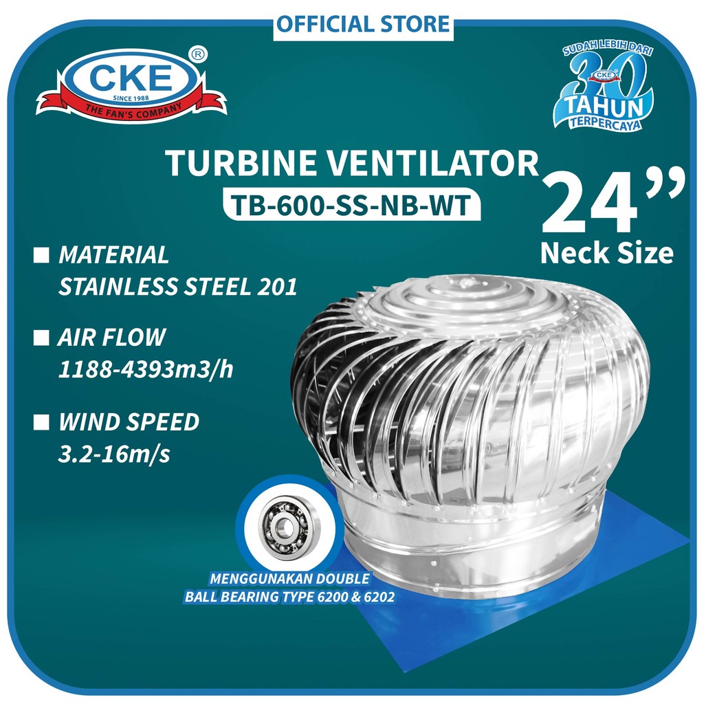 Turbin Ventilator 24 Inch Turbine Roof Ventilasi Atap Rumah Pabrik 24" CKE