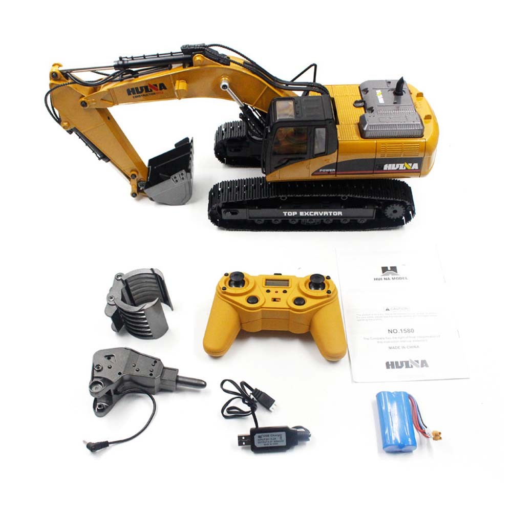 HUINA 1/14 RTR Metal RC Excavator 1580 Remote Control Truck Car Smoke Battery Outdoor Toys Boys Gift