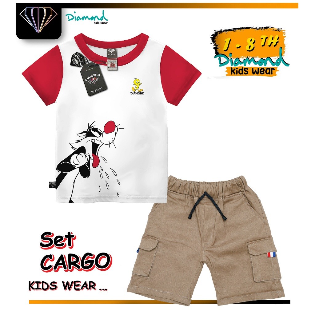 SETELAN CELANA CARGO ANAK UMUR 1-8 TAHUN GAMBAR LOONEY TUNES