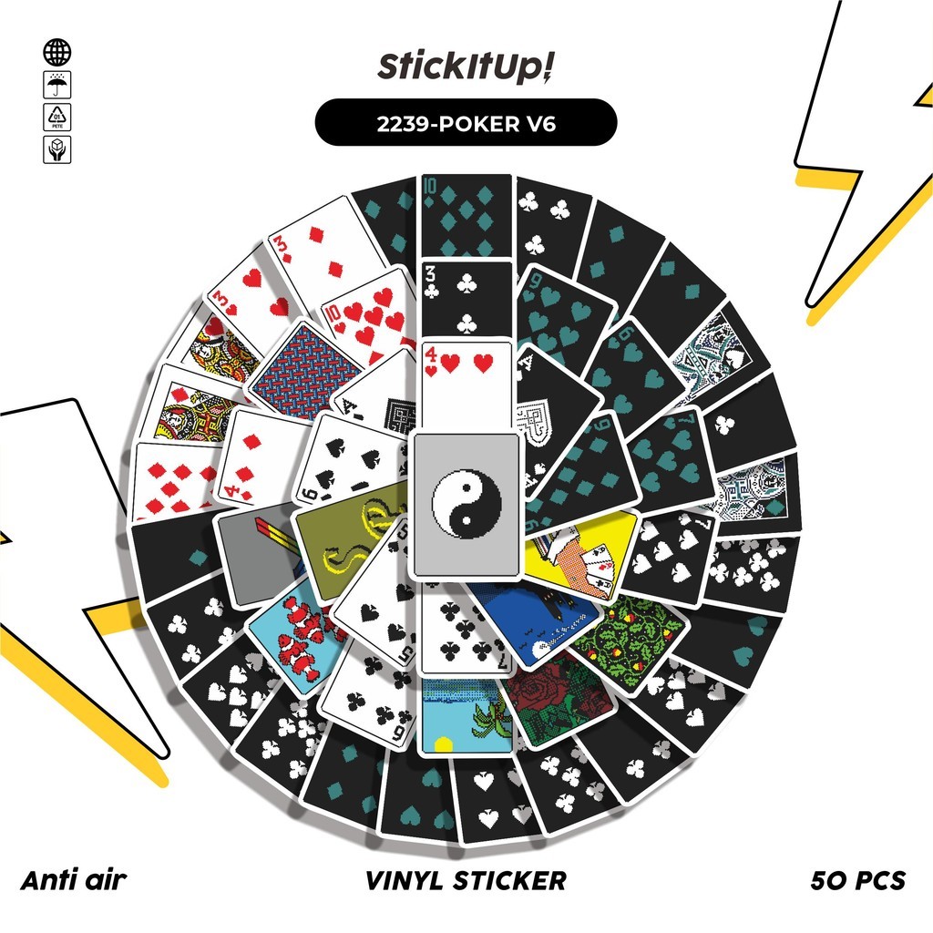 

COD✨ 50 Pcs Stiker POKER V6 Lucu Anti Air Untuk Dekorasi Notebook Sepeda Skateboard Handphone DIY