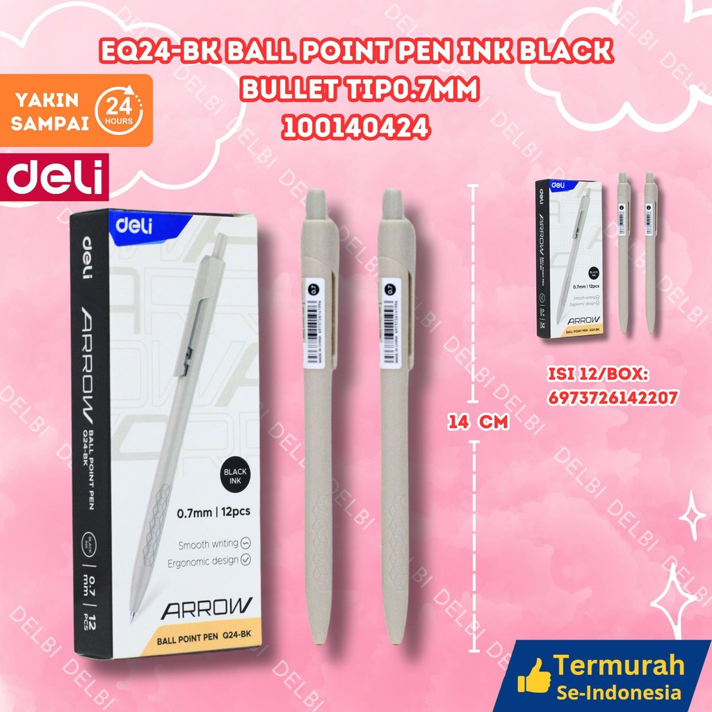 

Deli EQ24 Ultra Smooth Gel Pen Pulpen Retractable Capable 0.7mm Tinta EQ24-BK Ball Point Pen Ink Black Bullet tip0.7mm