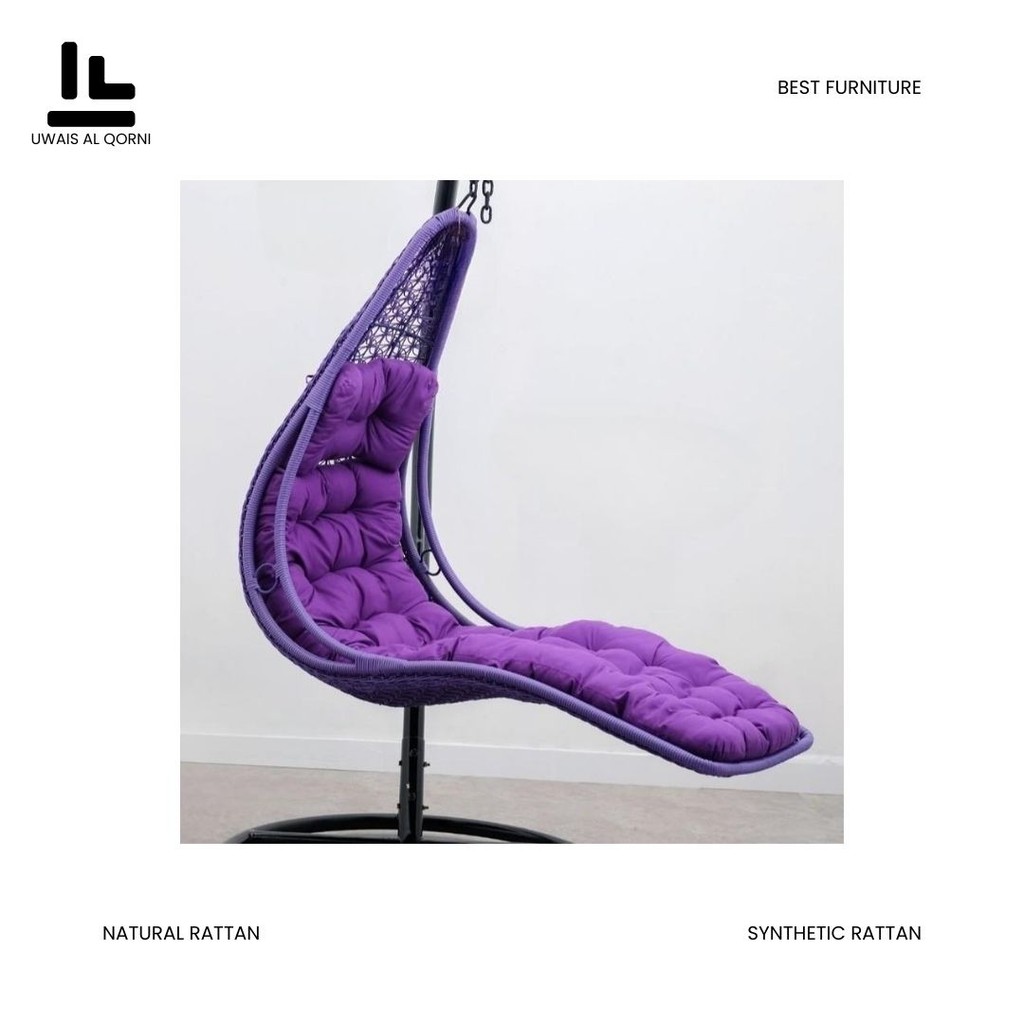 Ayunan Gantung Lounger Rotan Sintetis Warna Ungu – Kursi Santai Outdoor & Indoor Nyaman Elegan