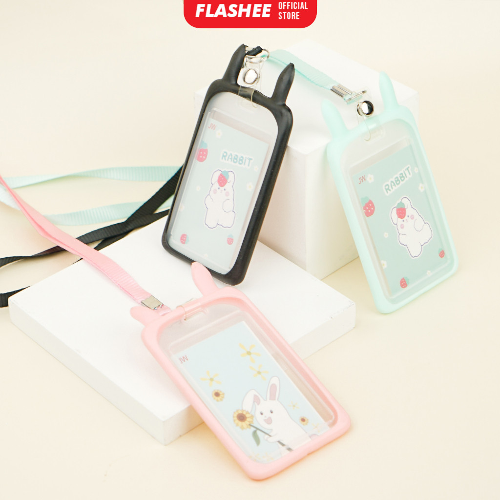 

Name Tag Kawai Transparan ID Card Gantungan Kartu Motif Kelinci Lucu Lanyard Flashee Akses Kantor