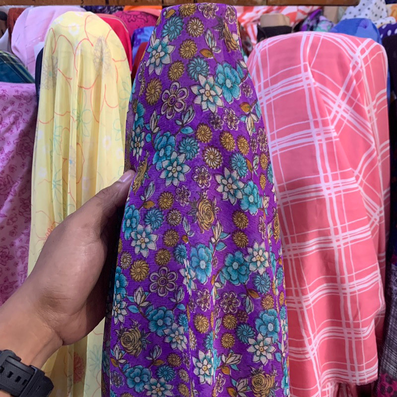 kain sifon fine - kain chiffon motif - kain ceruty motif bunga - kain sifon prmeium