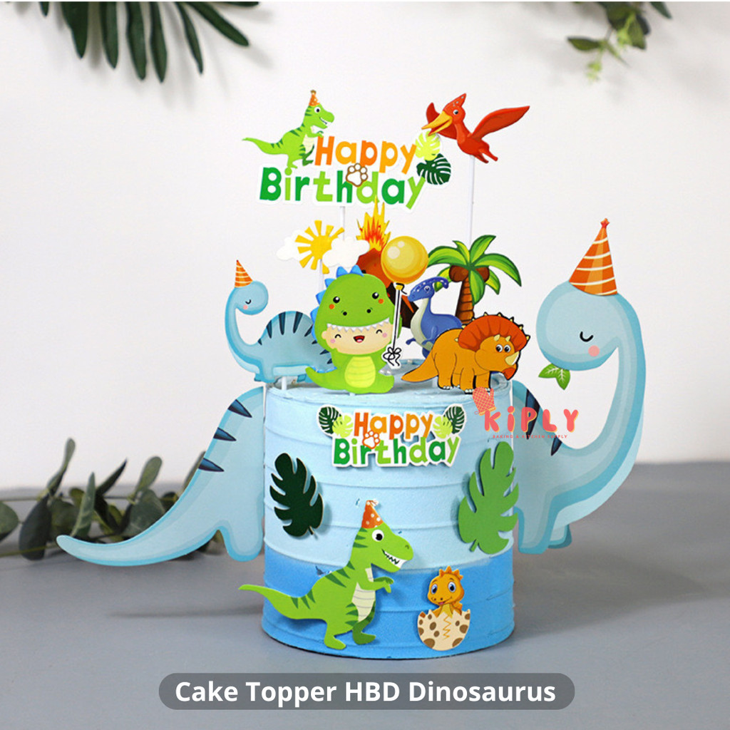 Cake Topper HBD Dinosaurus/Topper Tema Dinosaurus/Dekorasi Pesta Ulang Tahun Anak