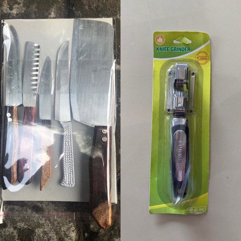 Paket Pisau Set Isi 5 + Asahan Pisau / Paket Murah / Paket Hemat / Pisau Set Terbaik