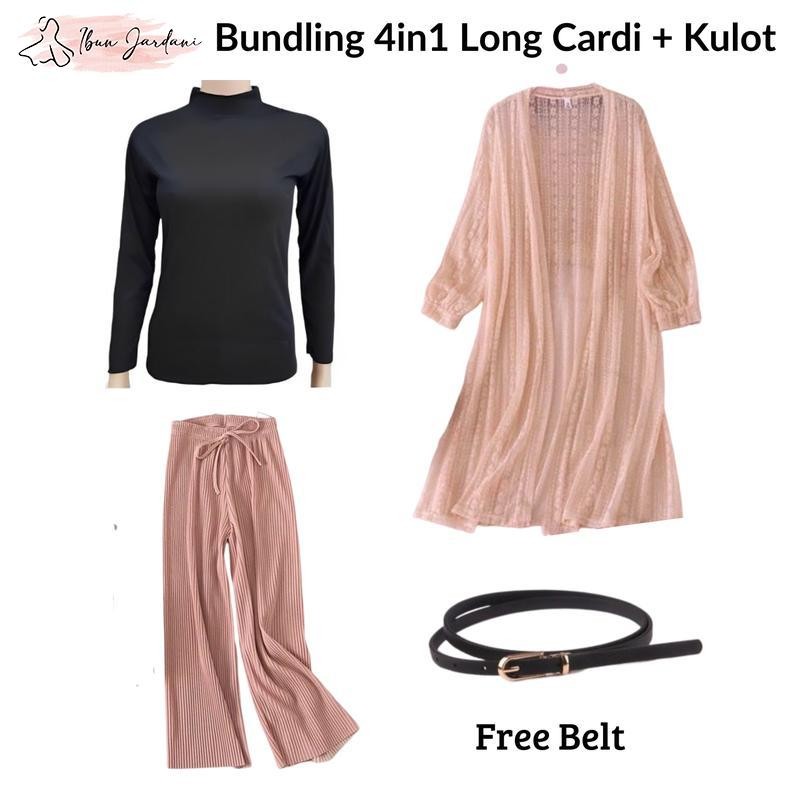4in1 OneSet Setelan Wanita Kondangan Atasan Cardigan Bawahan Kulot Plisket Panjang Kekinian Celana B
