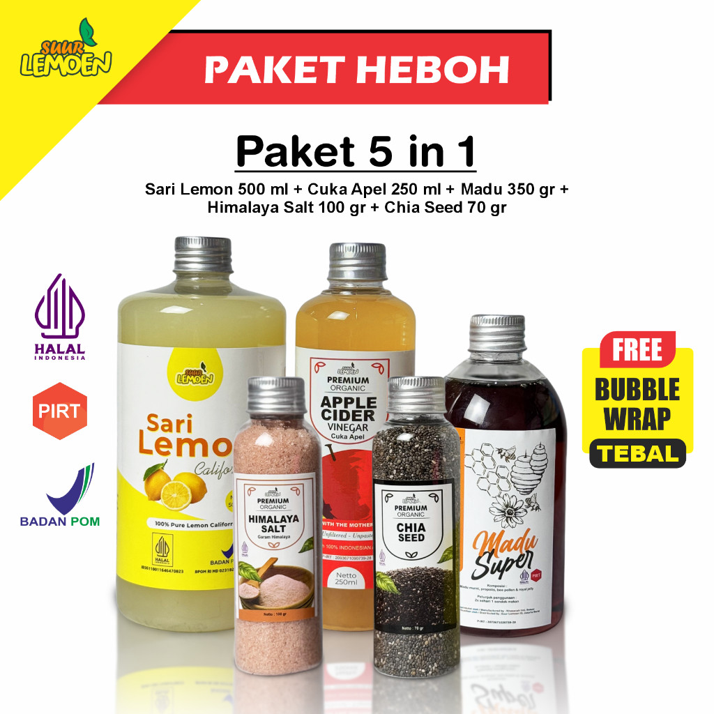 

Paket Diet Detox 5in1 - Paket Hemat Cuka Apel, Sari Lemon, Chia Seed, Madu Hutan, Garam Himalaya