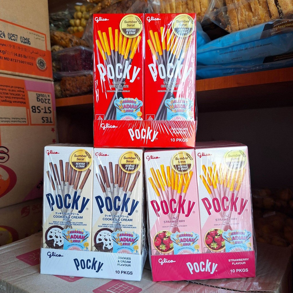 

Pocky Biskuit Stik 21gr Rasa Strawberry Coklat Cookies Cream