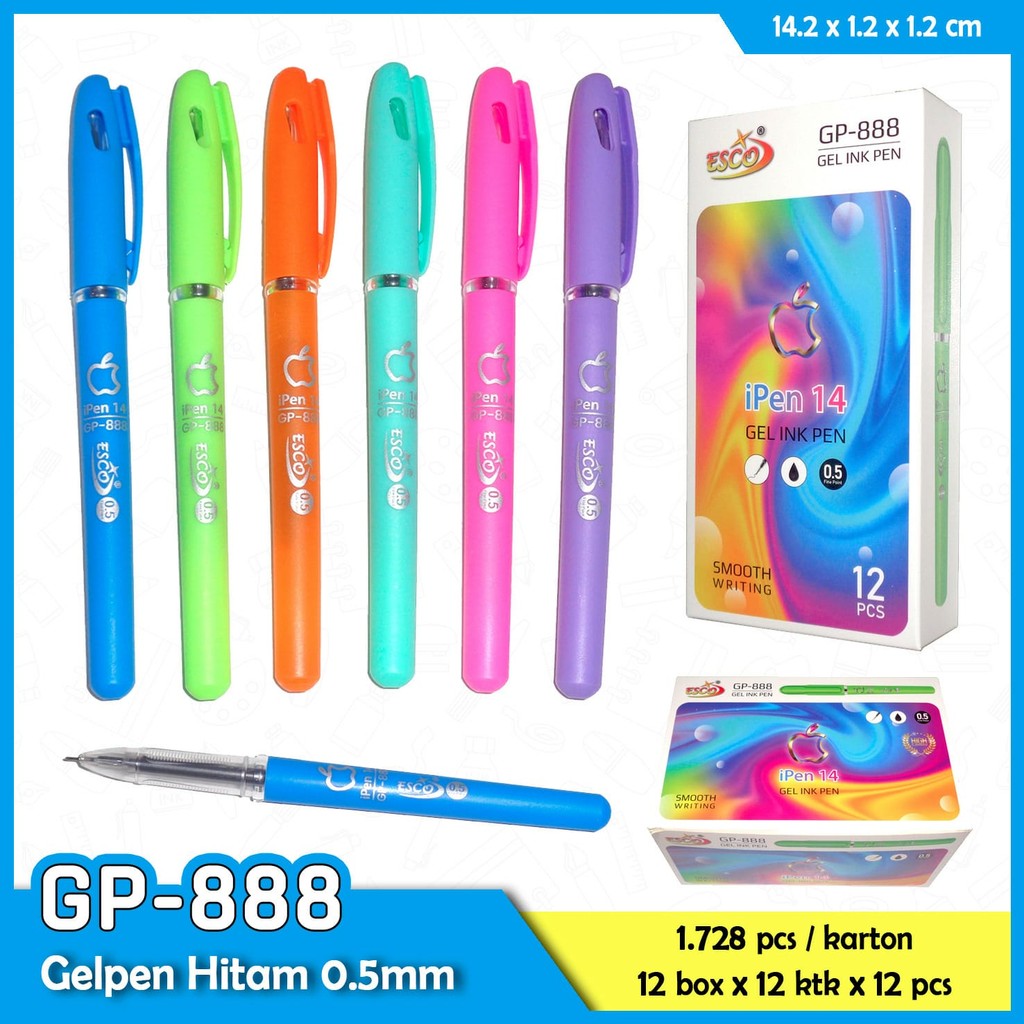 

Pulpen Gel Pen / Black 0.5mm / iPen Series 14 15 / Pulpen iPen Gel / 12 Pcs / GP888 / GP989 / Duta Gemilang