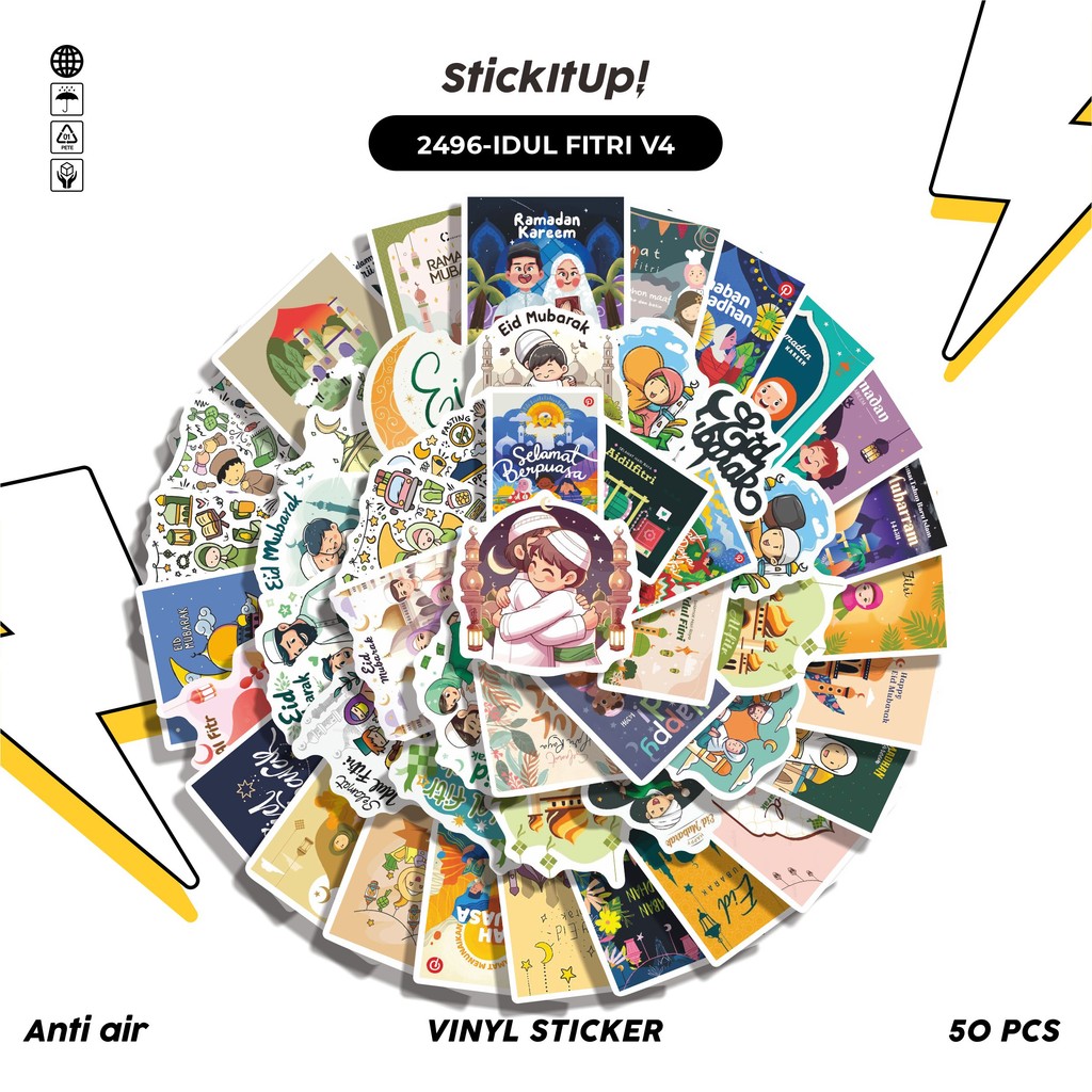 

COD✨ 50 Pcs Stiker Pack IDUL FITRI V4 Lucu Aesthetic Vynil Waterproof untuk Freebies Sticker Buku Journal Casing HP Laptop